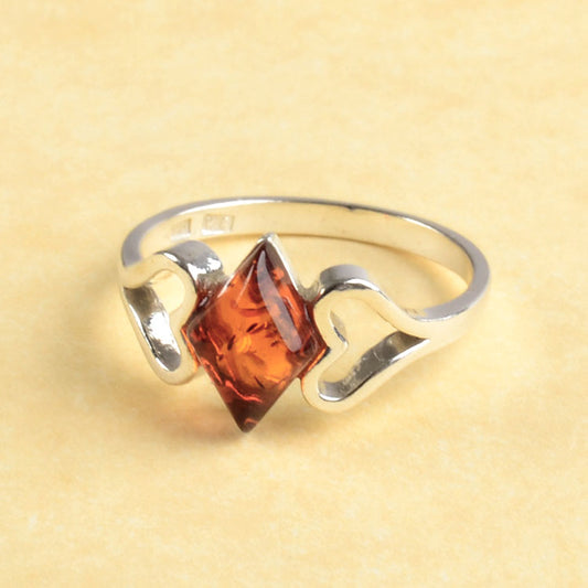 Silver Hearts & Amber Ring