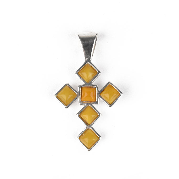 Butterscotch Yellow Amber Cross Pendant