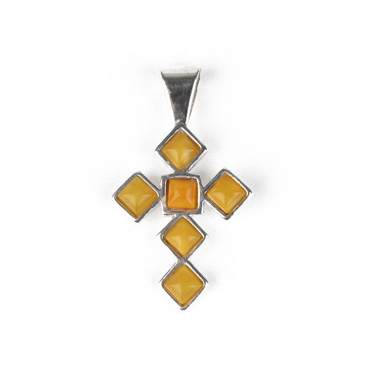 Butterscotch Yellow Amber Cross Pendant