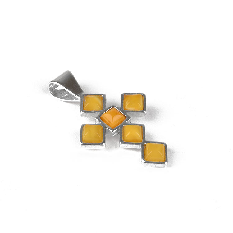 Butterscotch Yellow Amber Cross Pendant