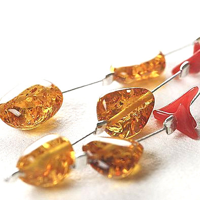 Amber and Coral Drops Earrings