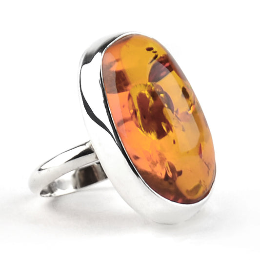 Oval Honey Amber Ring With Inclusions