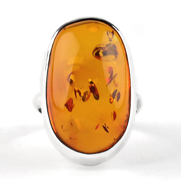 Oval Honey Amber Ring With Inclusions