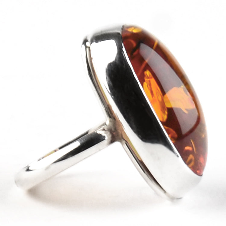 Oval Honey Amber Ring With Inclusions