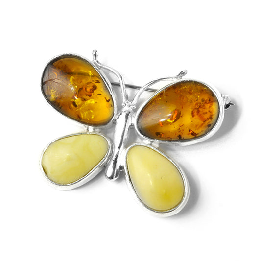 Multicolor Amber Butterfly Pendant-Pin