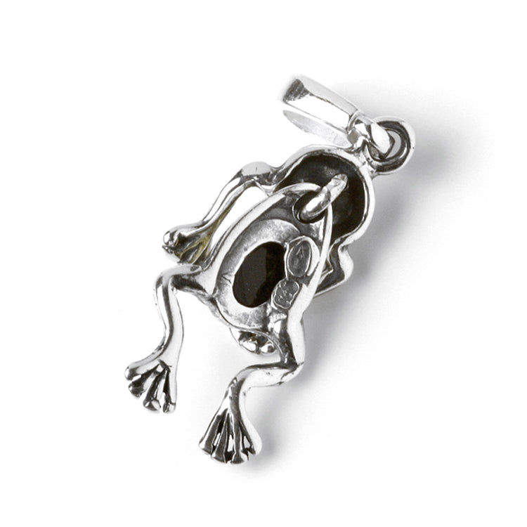 Tiny Frog Amber and Silver Pendant