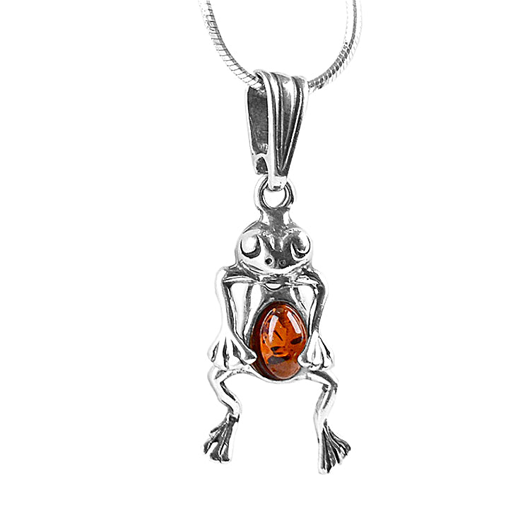 Silver and Amber Frog Pendant