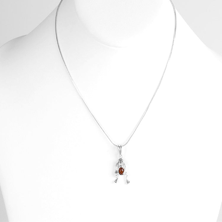 Silver and Amber Frog Pendant