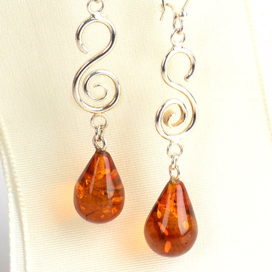 Amber Honey Drops Earrings with Sterling Silver