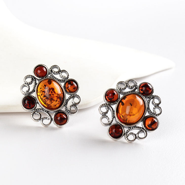Honey and Cognac Clip-On Amber Earrings