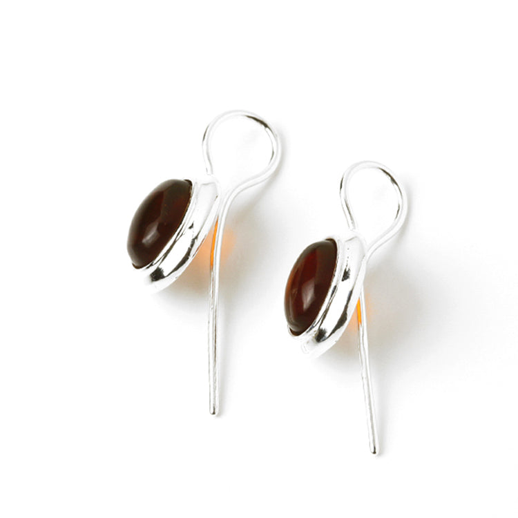 Oval Amber Long Hook Earrings