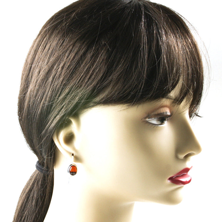 Oval Amber Long Hook Earrings
