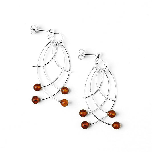 Silver and Amber Dangling Earrings