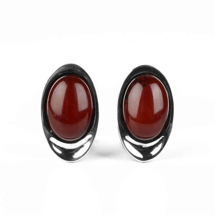 Clip On Cherry Amber Oval Earrings