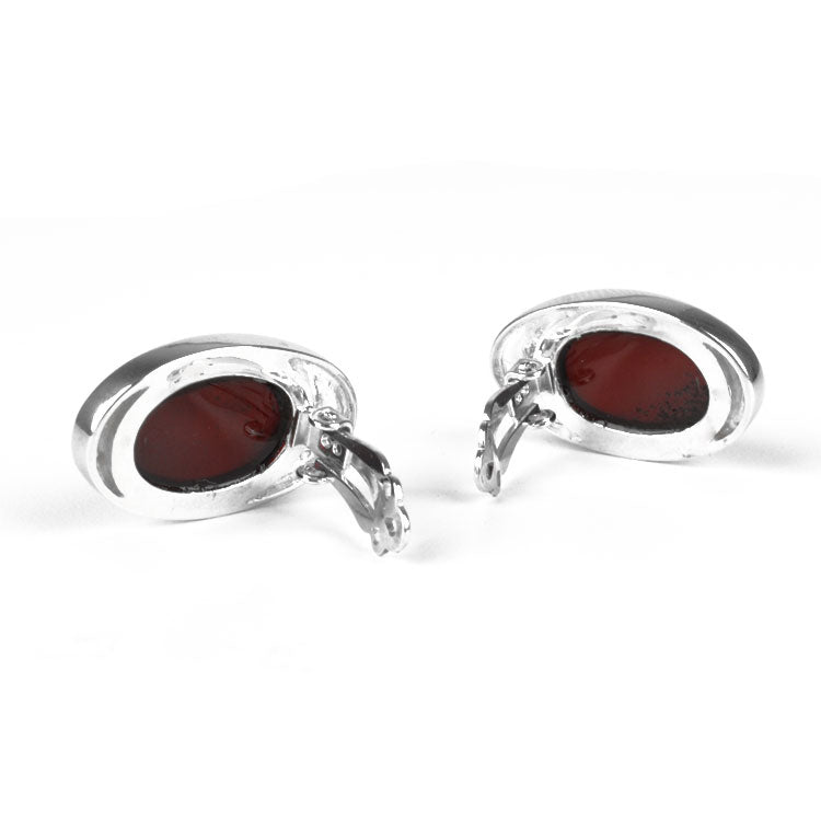 Clip On Cherry Amber Oval Earrings