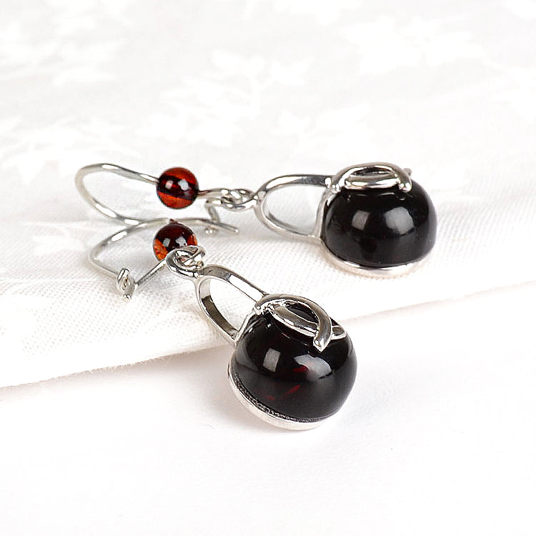 Cherry Amber Ball Earrings