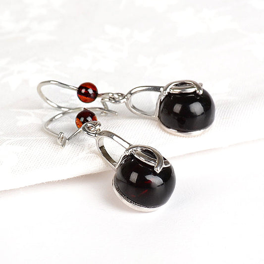 Cherry Amber Ball Earrings