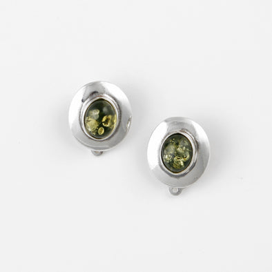 Genuine Green Amber Clip-On Earrings