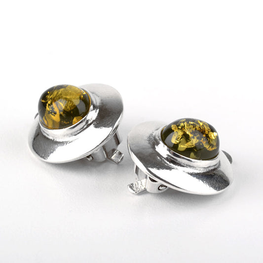 Genuine Green Amber Clip-On Earrings