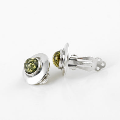 Genuine Green Amber Clip-On Earrings