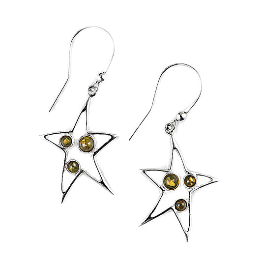 Green Amber Star Earrings