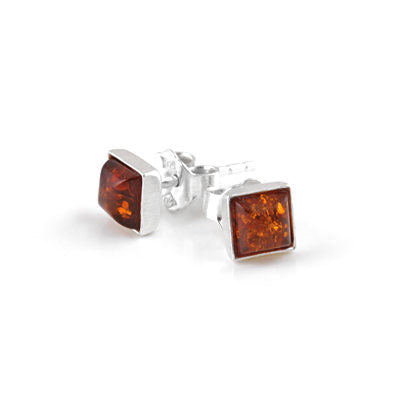 Tiny Squares Amber Stud Earrings