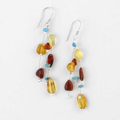 Amber and Turquoise Floating Earrings