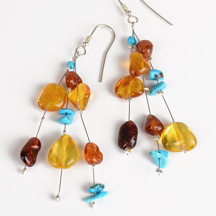 Amber and Turquoise Floating Earrings