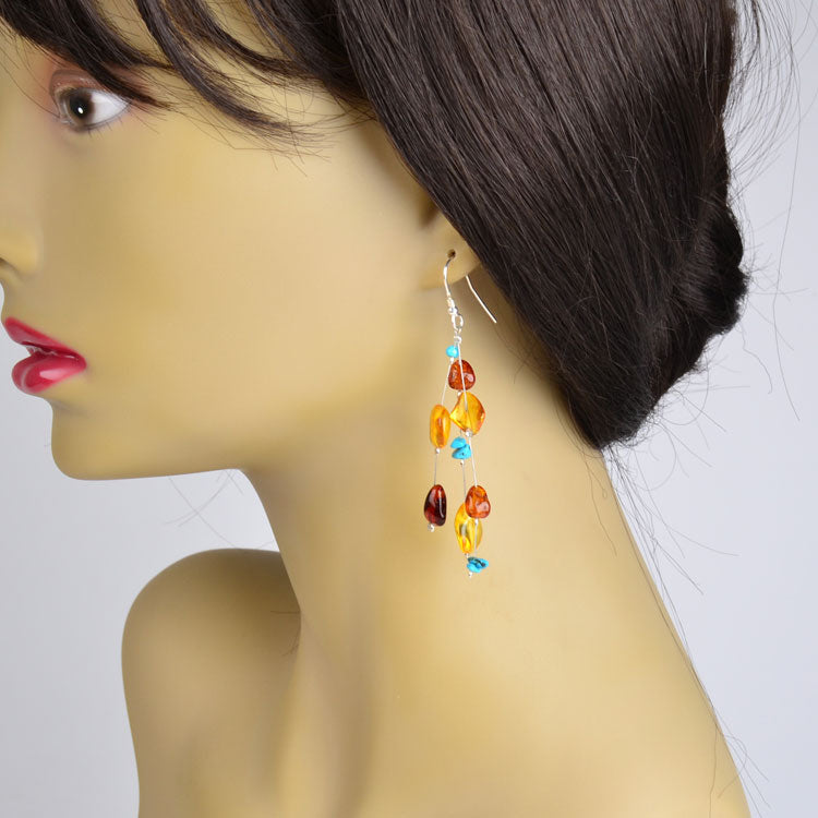 Amber and Turquoise Floating Earrings