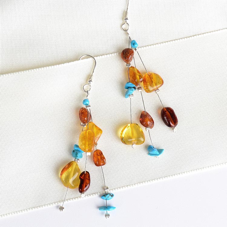 Amber and Turquoise Floating Earrings