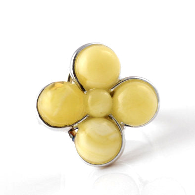 Large Butterscotch Amber Flower Ring