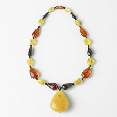 Multi-colored Amber with Butterscotch Pendant Necklace