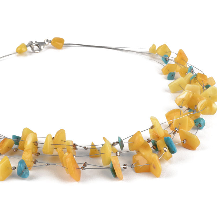 Butterscotch Amber & Turquoise Floating Necklace