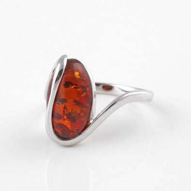 Silver Squiggle Cognac Amber Ring