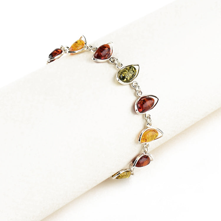 Tri-Color Curved Marquise Amber Bracelet