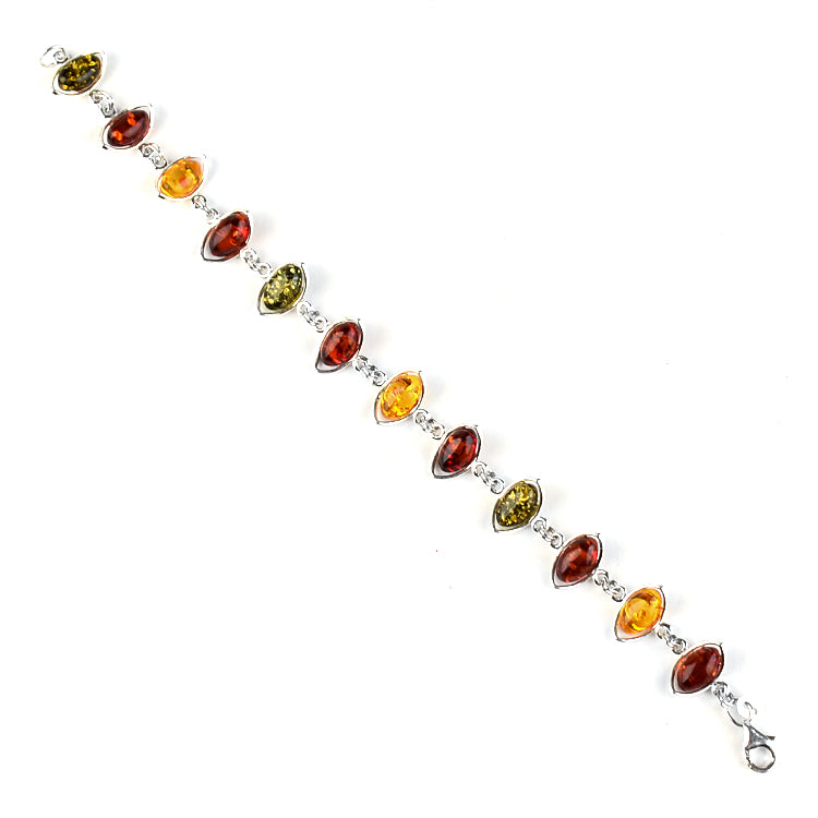 Tri-Color Curved Marquise Amber Bracelet