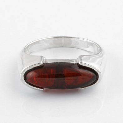 Elongated Cherry Amber Oval Ring