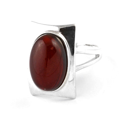 Oval Gets the Square Cherry Amber Ring