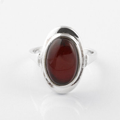 Elegant Oval Cherry Amber Ring