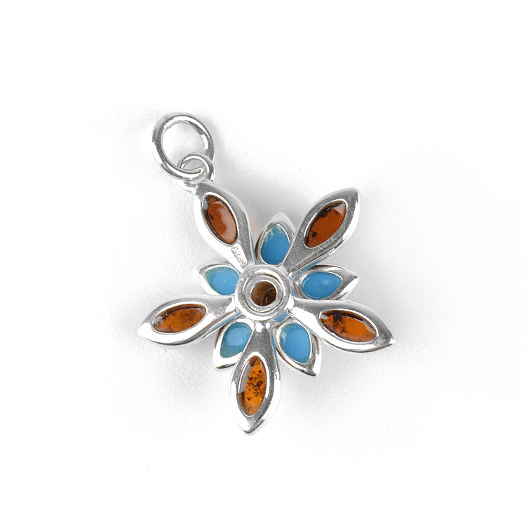 Amber & Turquoise Flower Pendant
