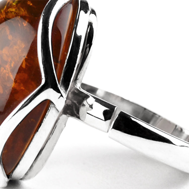 Cognac Baltic Amber Silver Ring