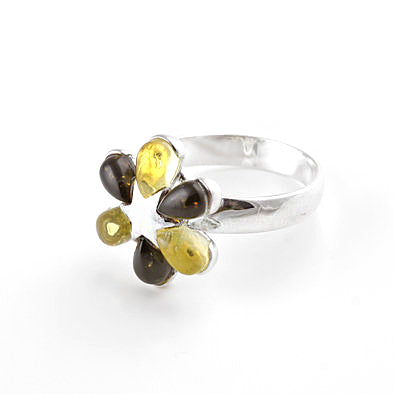 Fun Multi-color Amber Flower Ring