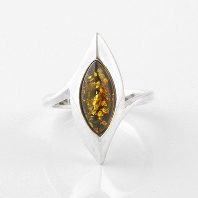 Glittering Green Amber Cocktail Ring
