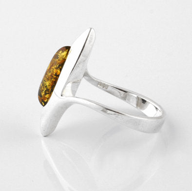 Glittering Green Amber Cocktail Ring