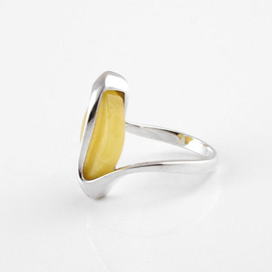 Amber and Silver Marquise Design Ring