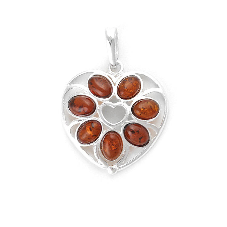 7 Stone Honey Amber Heart Pendant