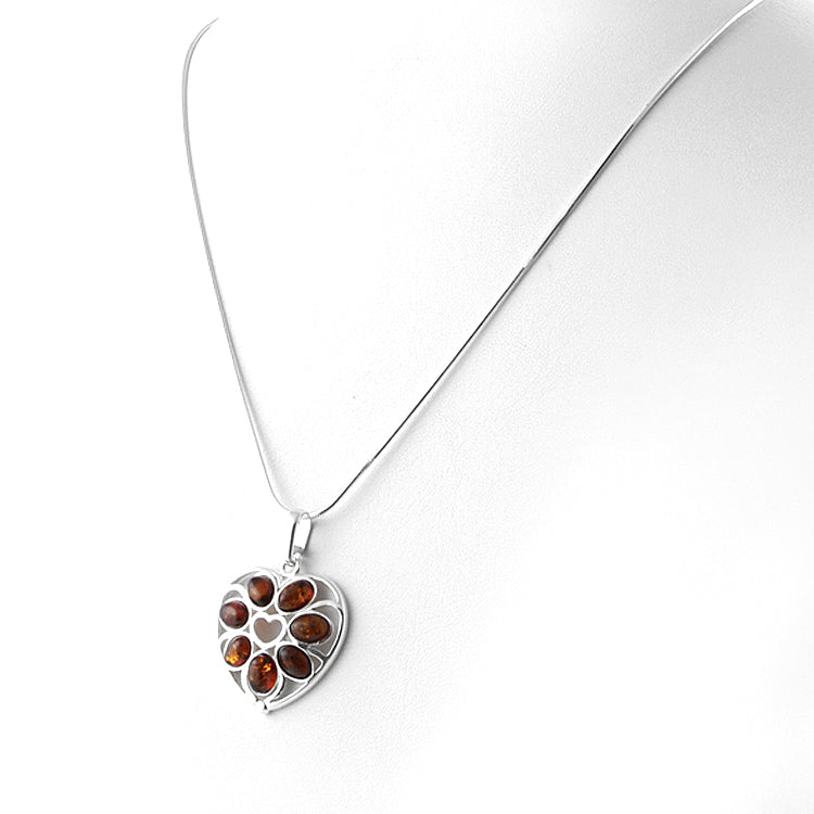 7 Stone Honey Amber Heart Pendant