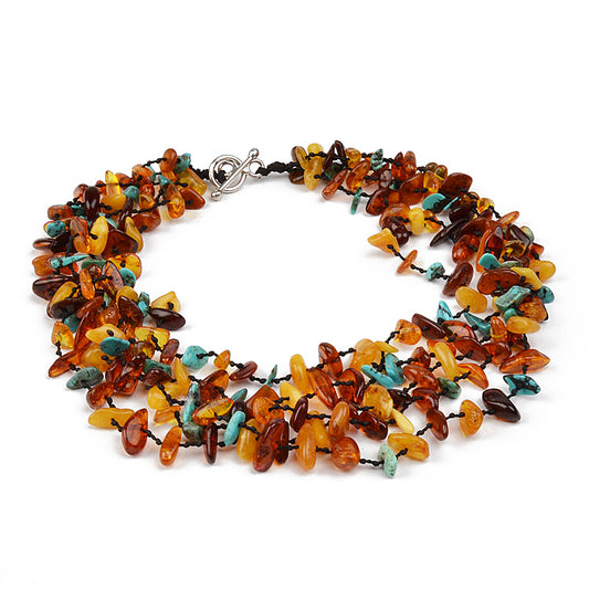 Multi-colored Amber and Turquoise Choker Necklace