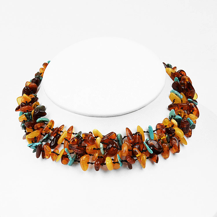 Multi-colored Amber and Turquoise Choker Necklace
