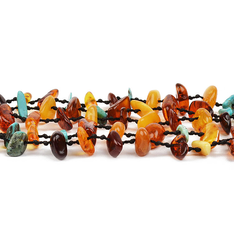 Multi-colored Amber and Turquoise Choker Necklace